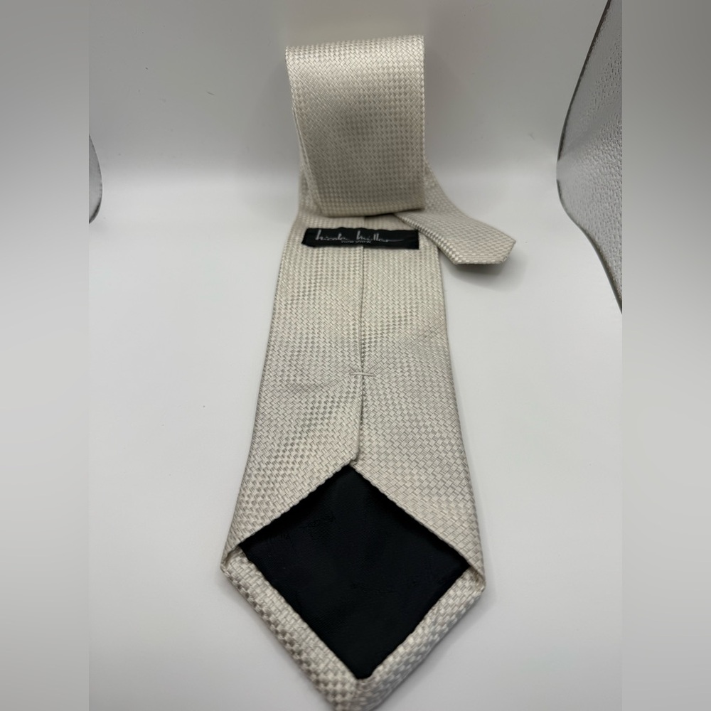 Nicole Miller Textured Checkered Cream Tie - Picture 4 of 5